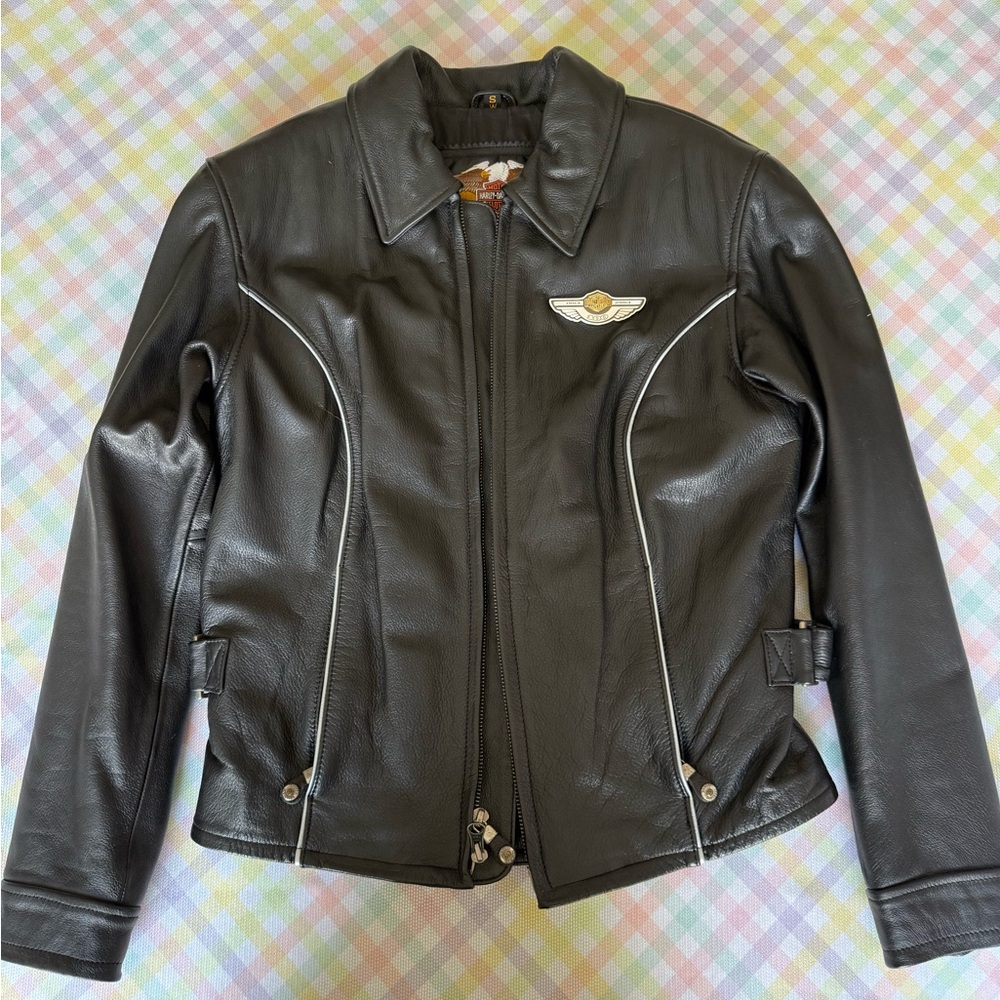 Harley-Davidson Black Leather Jacket with Winged Emblem
